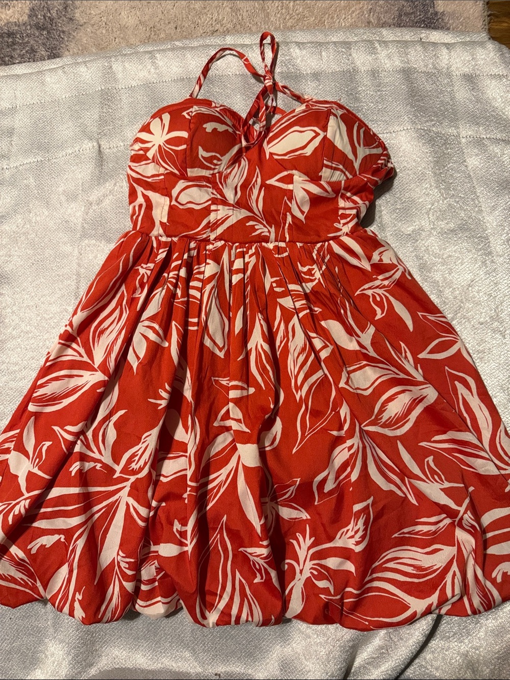 Strapless Red Floral Fit-and-Flare Dress